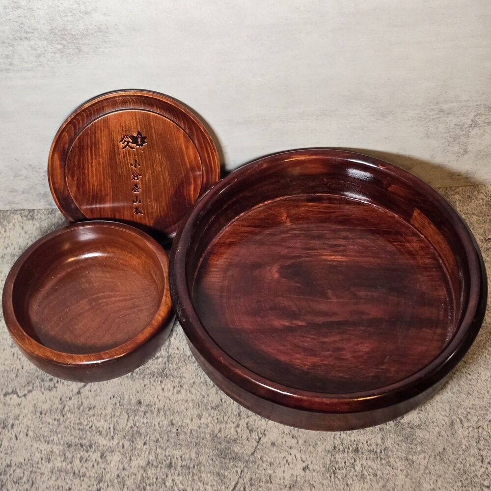 Mountain Woods Round Straight Side Bowls 9" & 5.5" + Small Plate Cherry Finish